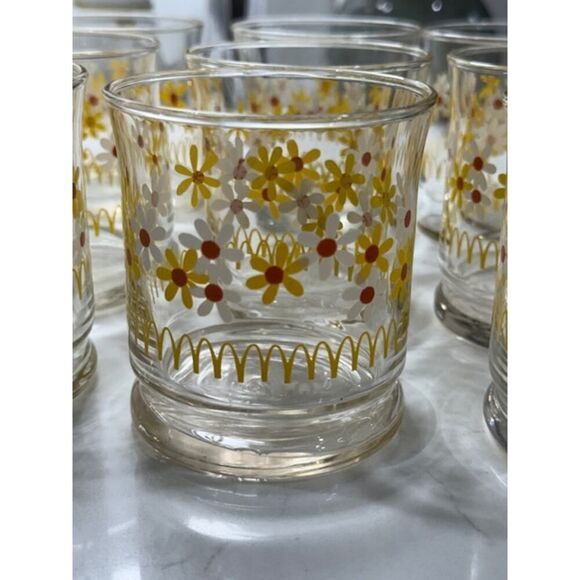 Vtg 80's McDonalds Flowers Daisy Floral Libby's Juice Glass Retro Lowball Set 10 - Picture 3 of 5
